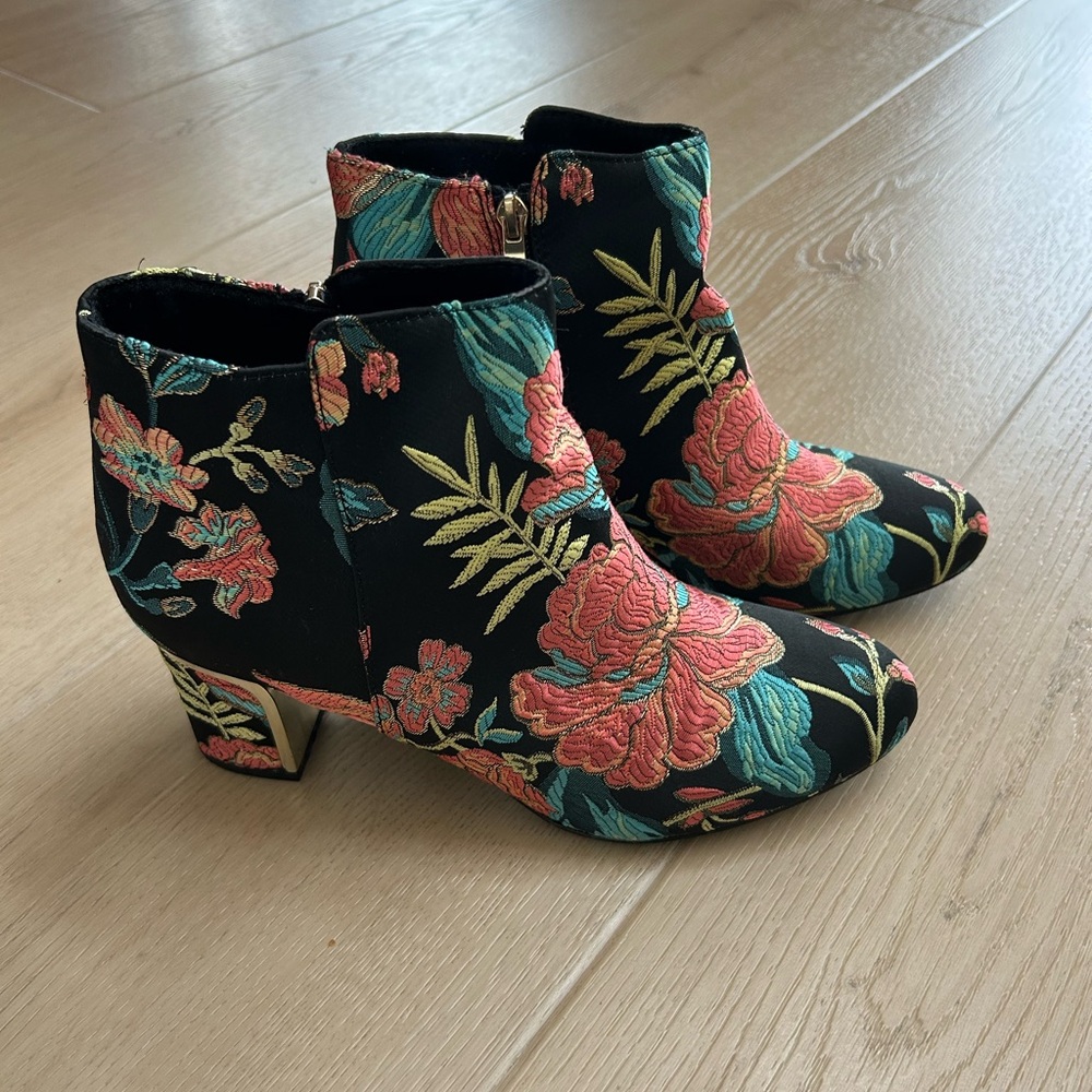 J.Renee Black and Multicolor Embroidered Ankle Boots